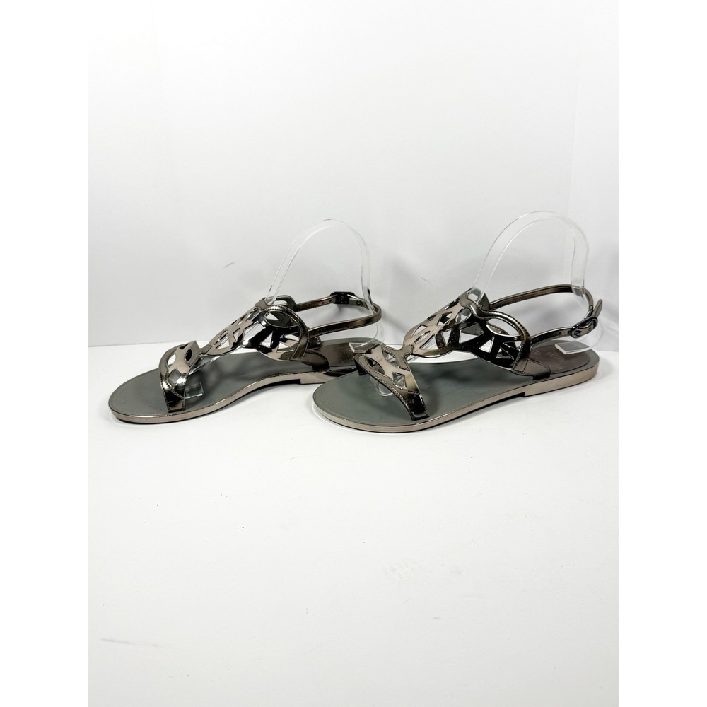 Stuart Weitzman Gelfisher Graphite Jelly Sandal Size 7 Metallic Silver Comfort - Picture 6 of 16